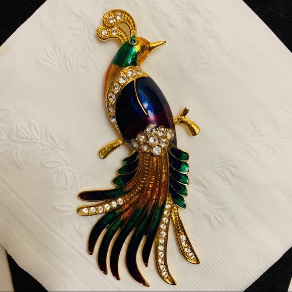 Vintage Peacock pin enamel and rhinestone - Picture 2 of 7